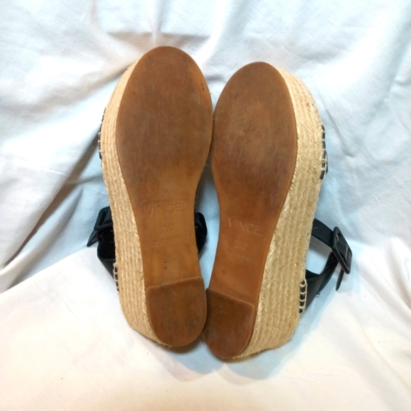 Vince Black Leather Ankle Strap Platform Womens Espadrilles. Size 7M